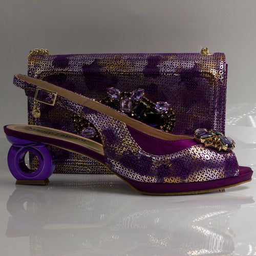 Purple Marcella Ornate Heel Set - Italian Shoe and Bag Set - Classic Shoes London