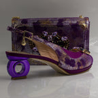Purple Marcella Ornate Heel Set - Italian Shoe and Bag Set - Classic Shoes London