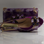 Purple Marcella Ornate Heel Set - Italian Shoe and Bag Set - Classic Shoes London