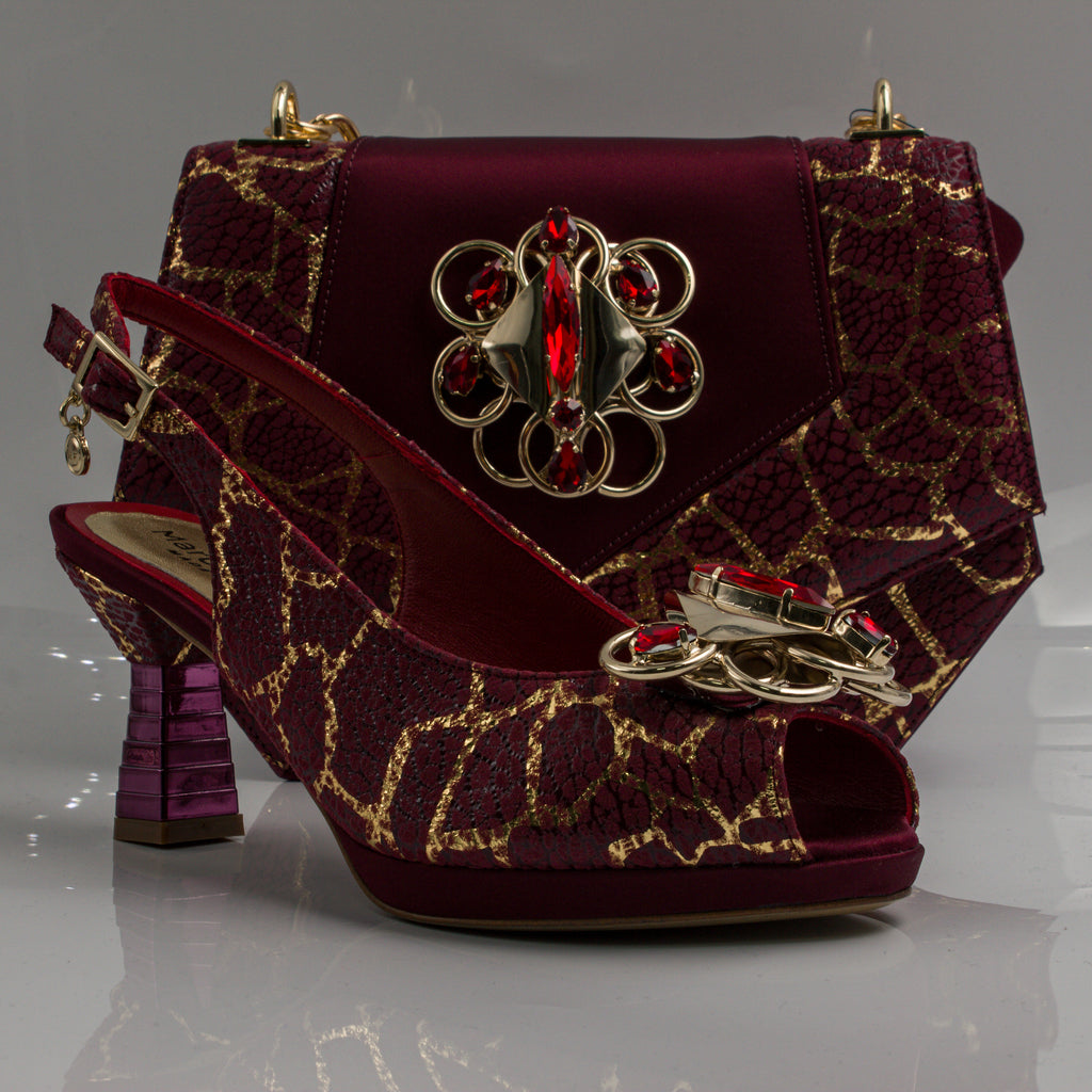 Burgundy Crackle Jewel Heel Set