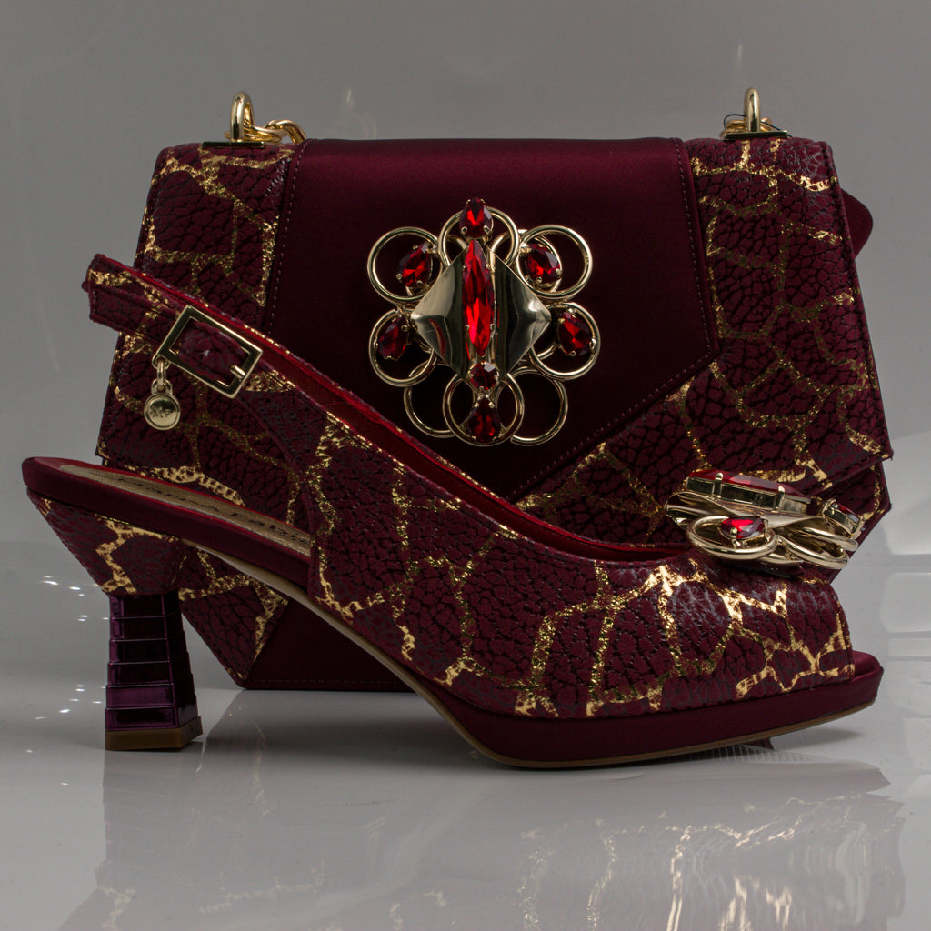 Burgundy Crackle Jewel Heel Set