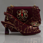 Burgundy Crackle Jewel Heel Set - Italian Shoe and Bag Set - Classic Shoes London