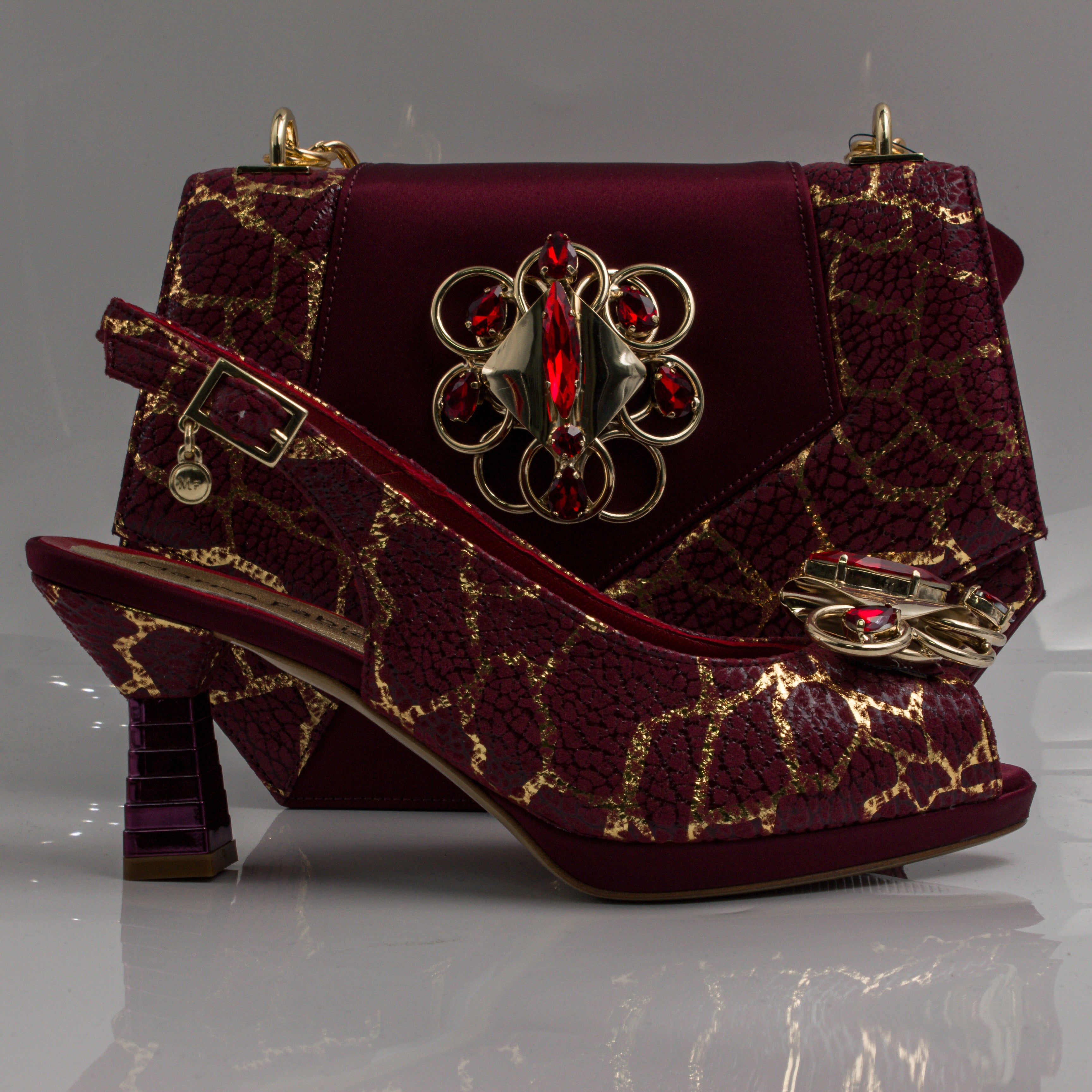 Burgundy Crackle Jewel Heel Set