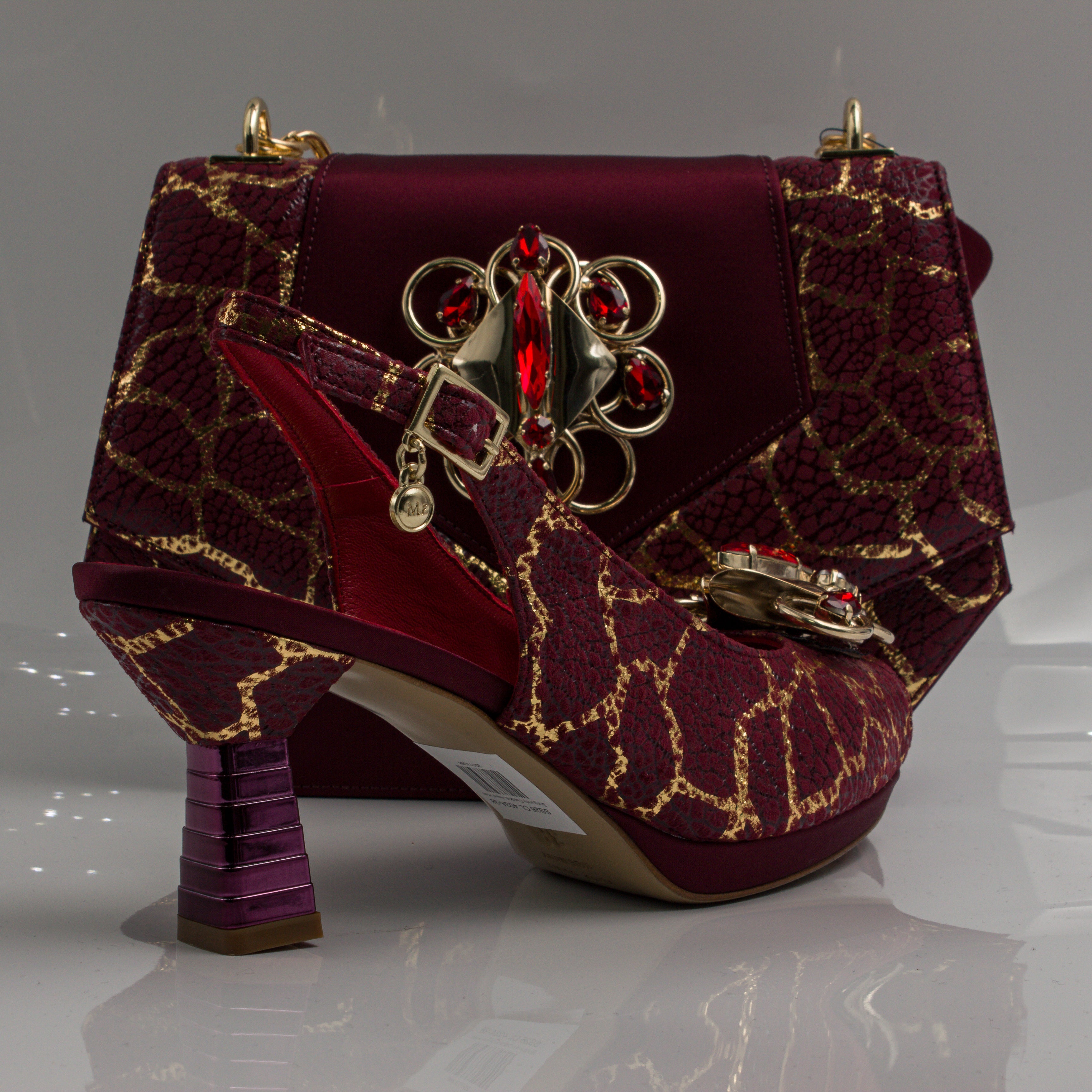 Burgundy Crackle Jewel Heel Set