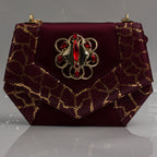 Burgundy Crackle Jewel Heel Set - Italian Shoe and Bag Set - Classic Shoes London