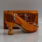 Burnt Orange Lorenza Jewel Heel Set - Italian Shoe and Bag Set - Classic Shoes London