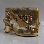 Gold Marcella Jewel Heel Set - Italian Shoe and Bag Set - Classic Shoes London