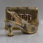 Gold Marcella Jewel Heel Set - Italian Shoe and Bag Set - Classic Shoes London