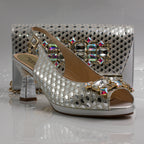 Silver Lorenza Jewel Heel Set - Italian Shoe and Bag Set - Classic Shoes London