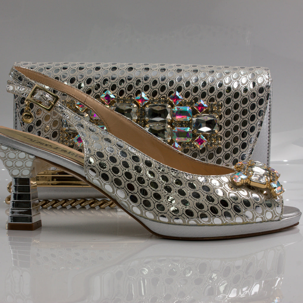 Silver Lorenza Jewel Heel Set
