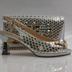 Silver Lorenza Jewel Heel Set - Italian Shoe and Bag Set - Classic Shoes London