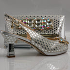 Silver Lorenza Jewel Heel Set - Italian Shoe and Bag Set - Classic Shoes London