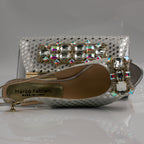 Silver Lorenza Jewel Heel Set - Italian Shoe and Bag Set - Classic Shoes London
