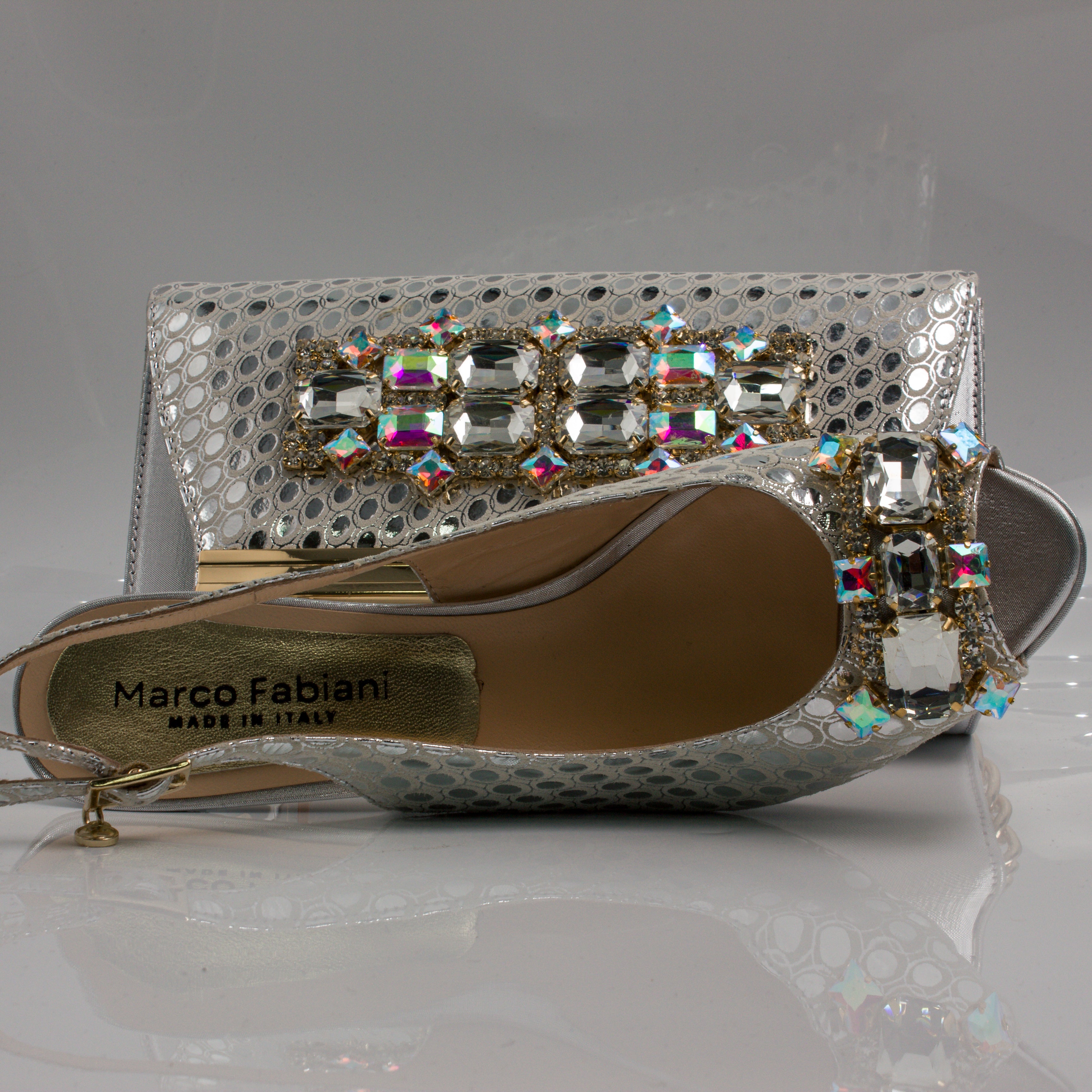 Silver Lorenza Jewel Heel Set