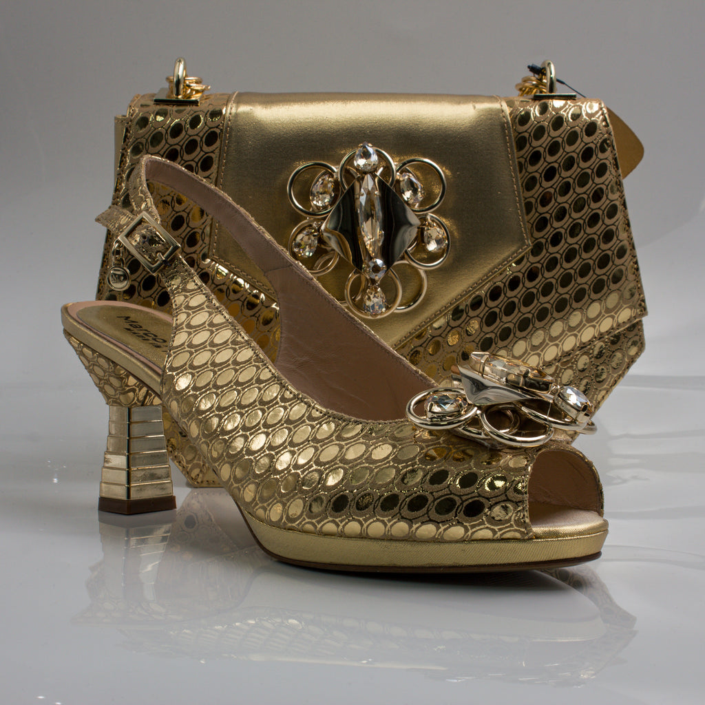 Gold Lorenza Plated Embellishment Jewel Heel Set