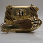 Gold Lorenza Plated Embellishment Jewel Heel Set - Italian Shoe and Bag Set - Classic Shoes London