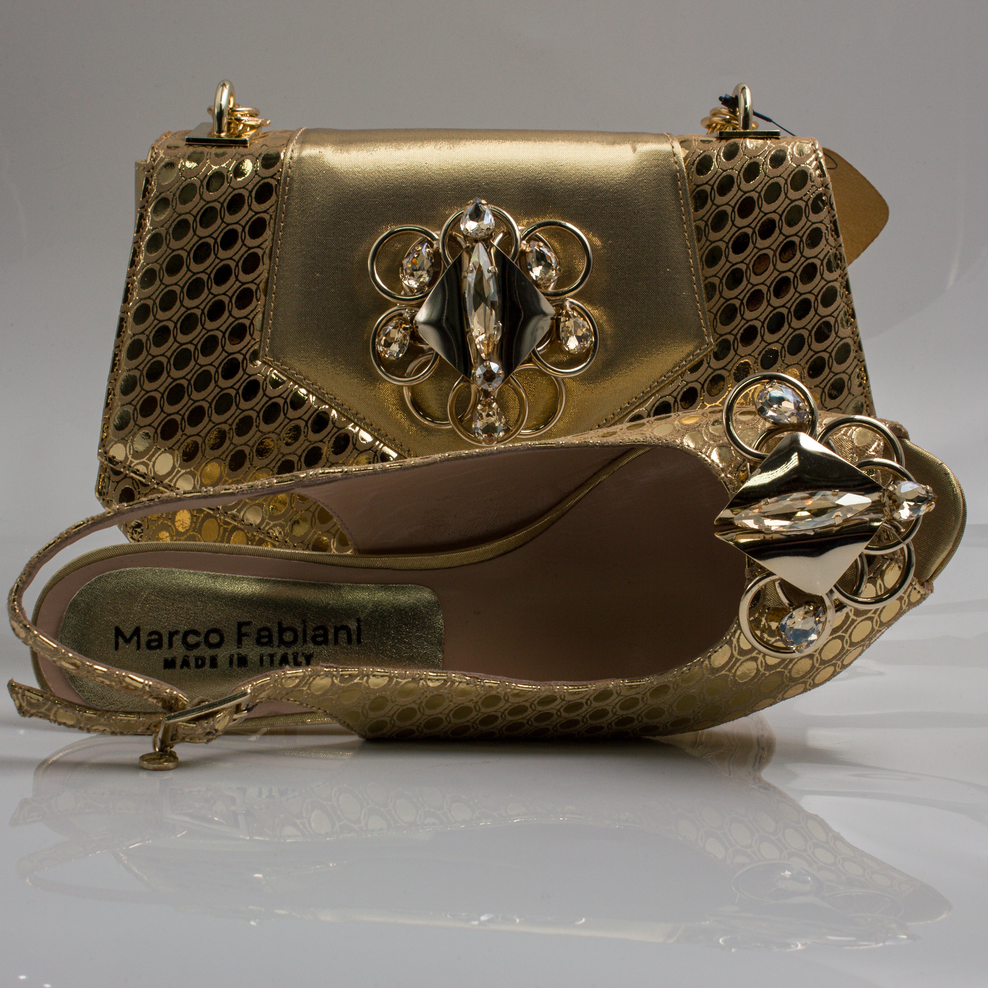 Gold Lorenza Plated Embellishment Jewel Heel Set