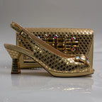 Gold Lorenza Jewel Heel Set - Italian Shoe and Bag Set - Classic Shoes London