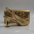 Gold Lorenza Jewel Heel Set - Italian Shoe and Bag Set - Classic Shoes London