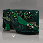 Emerald Green Lorenza Jewel Heel Set - Italian Shoe and Bag Set - Classic Shoes London