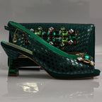 Emerald Green Lorenza Jewel Heel Set - Italian Shoe and Bag Set - Classic Shoes London