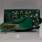 Emerald Green Lorenza Jewel Heel Set - Italian Shoe and Bag Set - Classic Shoes London