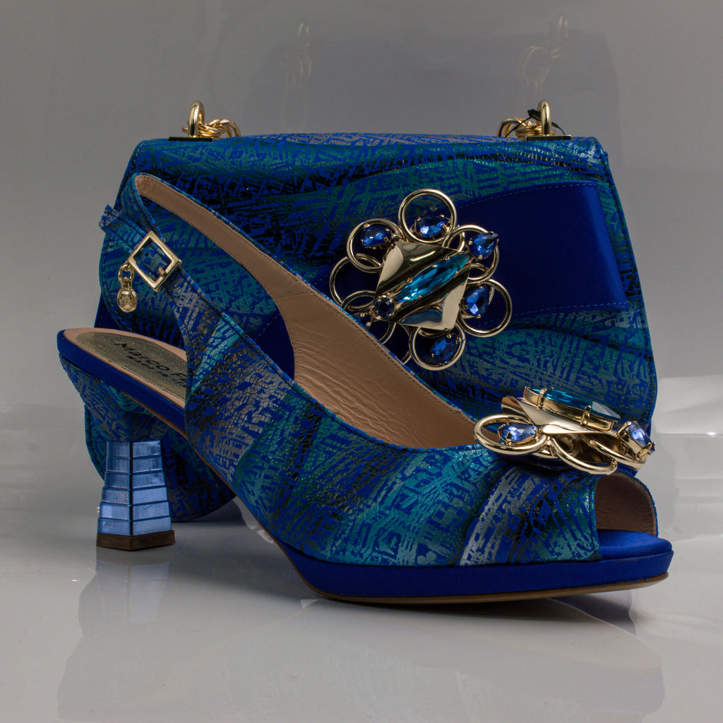 Royal Blue Etched Abstract Jewel Heel Set