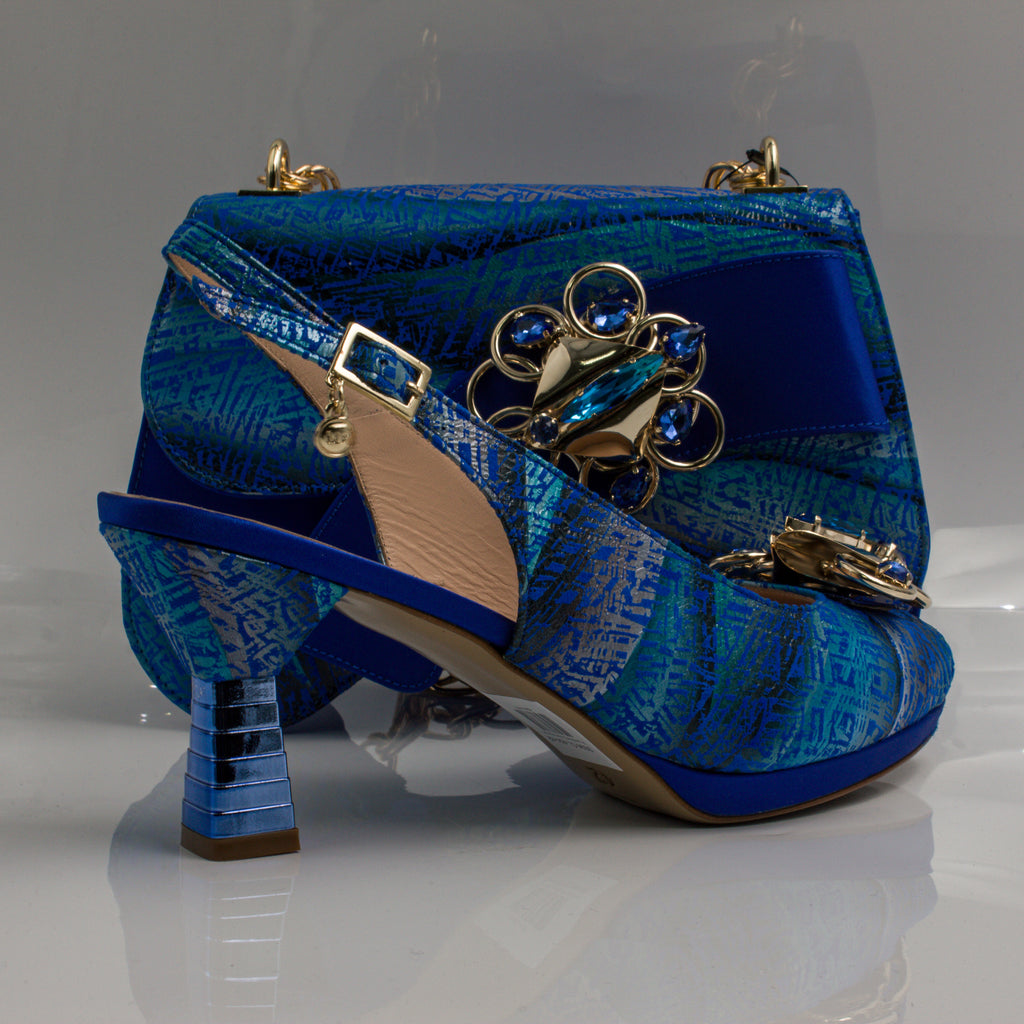 Royal Blue Etched Abstract Jewel Heel Set