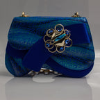 Royal Blue Etched Abstract Jewel Heel Set - Italian Shoe and Bag Set - Classic Shoes London