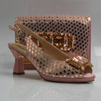 Peach Blush Lorenza Jewel Heel Set - Italian Shoe and Bag Set - Classic Shoes London