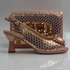 Peach Blush Lorenza Jewel Heel Set - Italian Shoe and Bag Set - Classic Shoes London