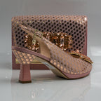 Peach Blush Lorenza Jewel Heel Set - Italian Shoe and Bag Set - Classic Shoes London