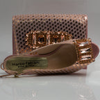 Peach Blush Lorenza Jewel Heel Set - Italian Shoe and Bag Set - Classic Shoes London