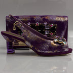 Purple Marcella Jewel Heel Set - Italian Shoe and Bag Set - Classic Shoes London