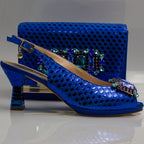 Royal Blue Lorenza Jewel Heel Set - Italian Shoe and Bag Set - Classic Shoes London