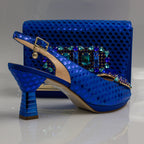 Royal Blue Lorenza Jewel Heel Set - Italian Shoe and Bag Set - Classic Shoes London
