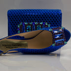 Royal Blue Lorenza Jewel Heel Set - Italian Shoe and Bag Set - Classic Shoes London