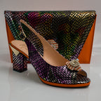 Orange Multi Square Set - Italian Shoe and Bag Set - Classic Shoes London