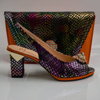 Orange Multi Square Set - Italian Shoe and Bag Set - Classic Shoes London