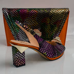 Orange Multi Square Set - Italian Shoe and Bag Set - Classic Shoes London