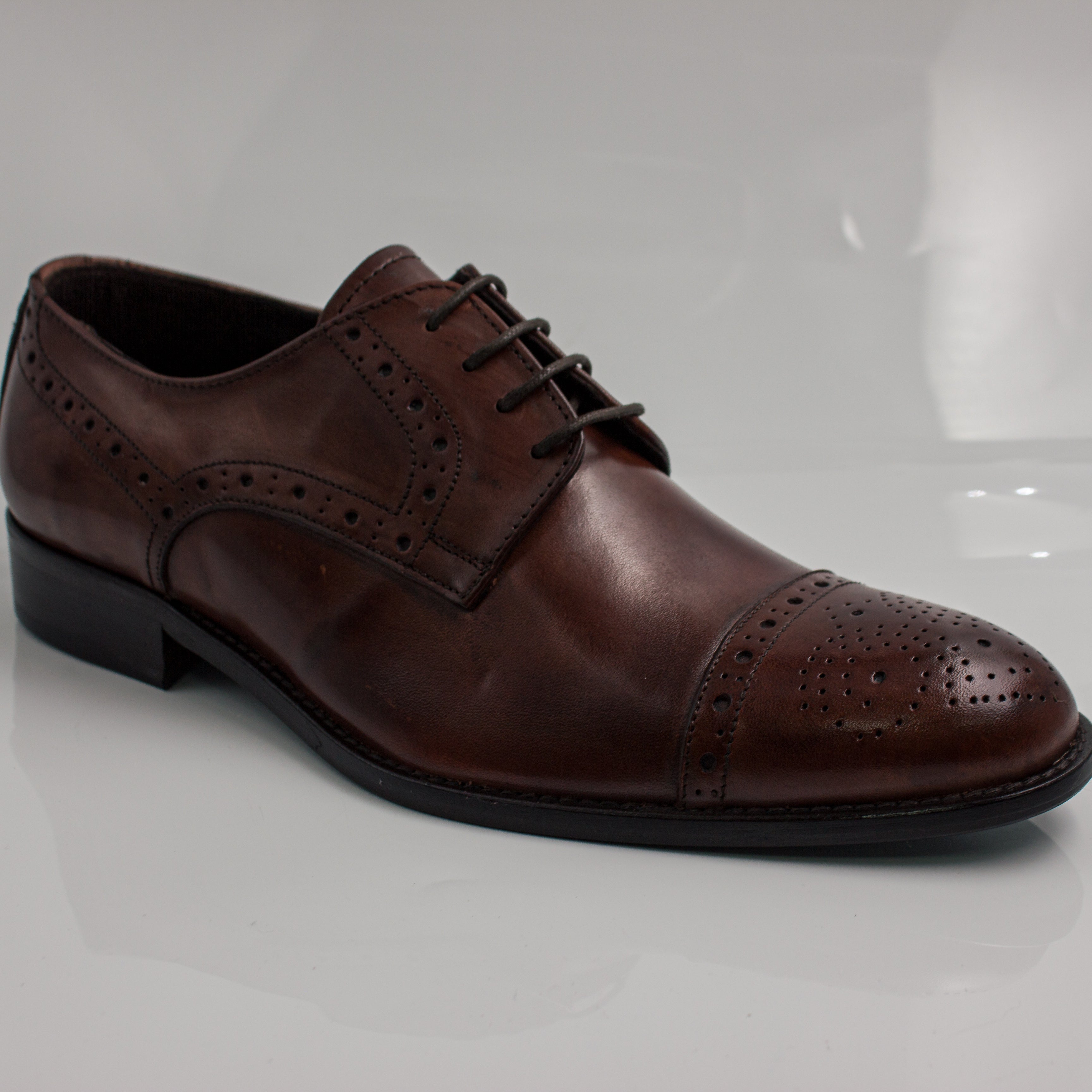 Brown Brogue Cap-Toe Derby Office Shoes