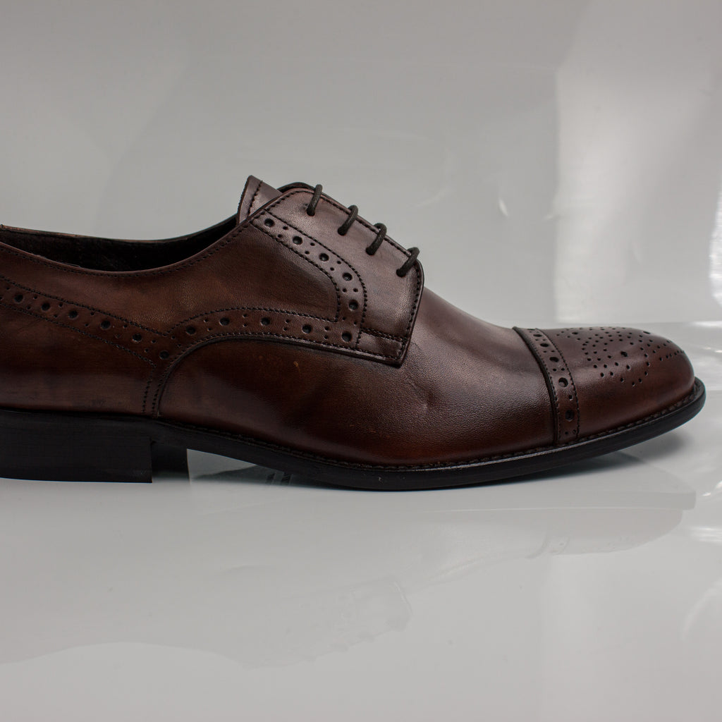 Brown Brogue Cap-Toe Derby Office Shoes