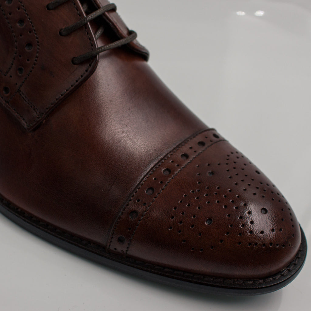 Brown Brogue Cap-Toe Derby Office Shoes