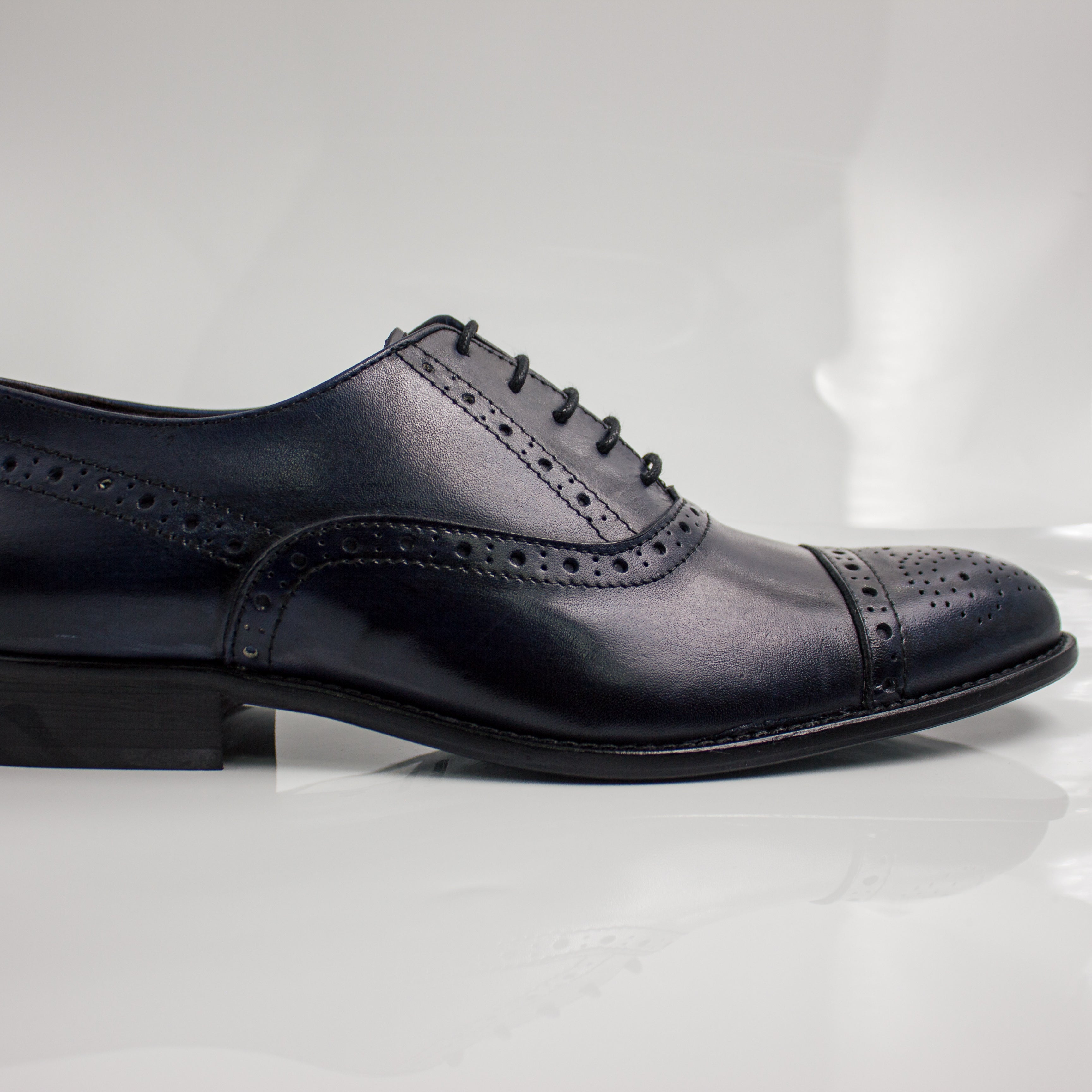 Navy Blue Brogue Cap-Toe Oxfords Office Shoes