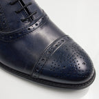 Navy Blue Brogue Cap-Toe Oxfords Office Shoes - Italian Men's Shoes - Classic Shoes London