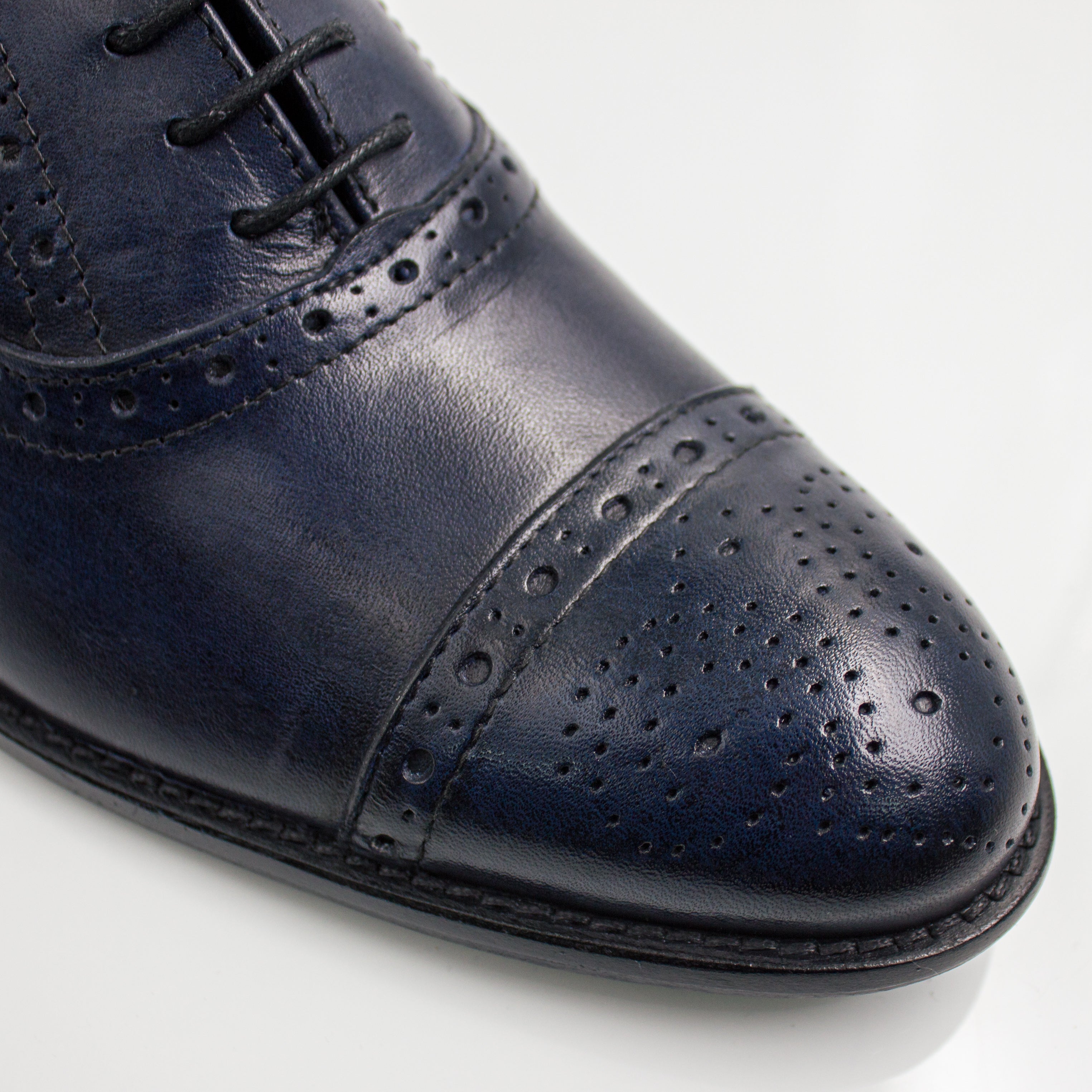 Navy Blue Brogue Cap-Toe Oxfords Office Shoes