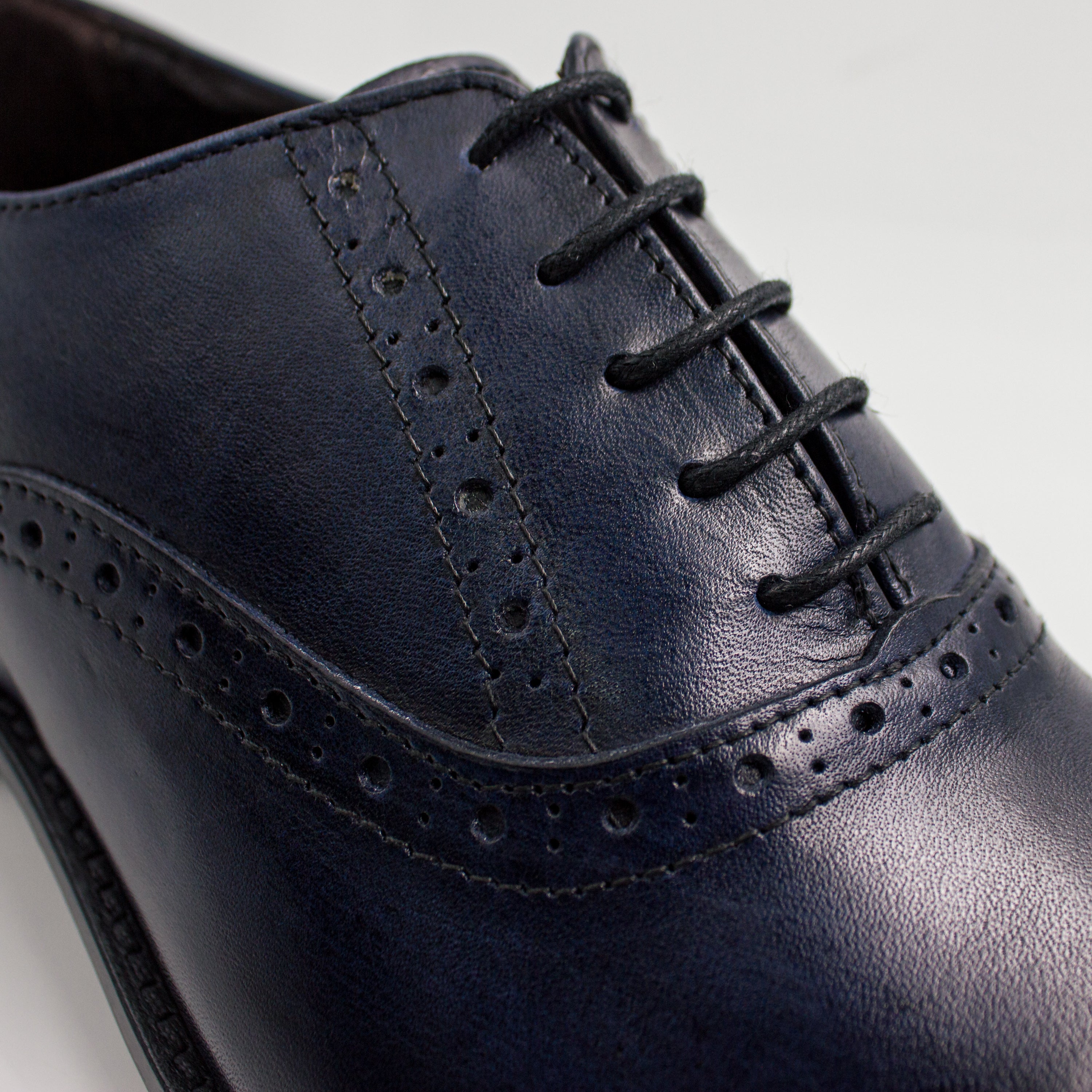 Navy Blue Brogue Cap-Toe Oxfords Office Shoes