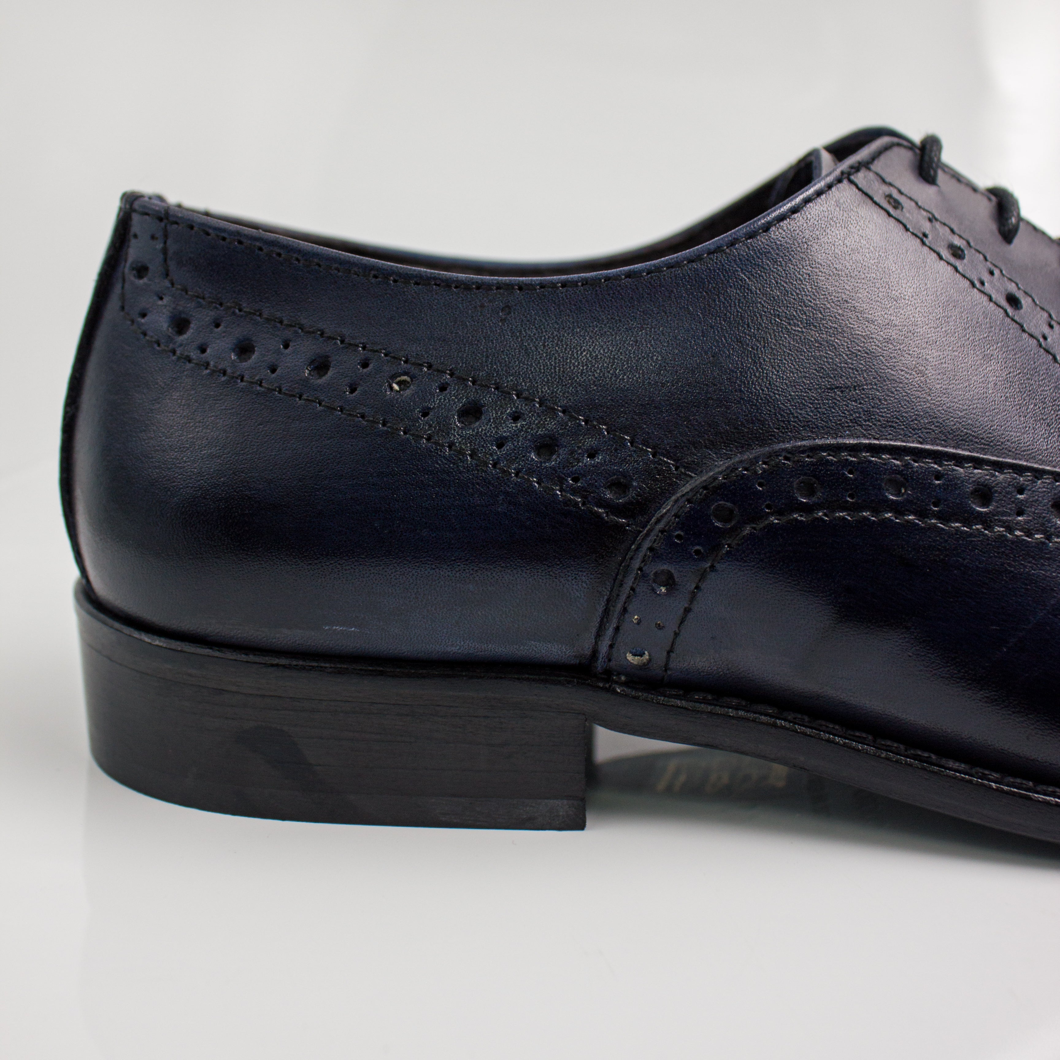 Navy Blue Brogue Cap-Toe Oxfords Office Shoes