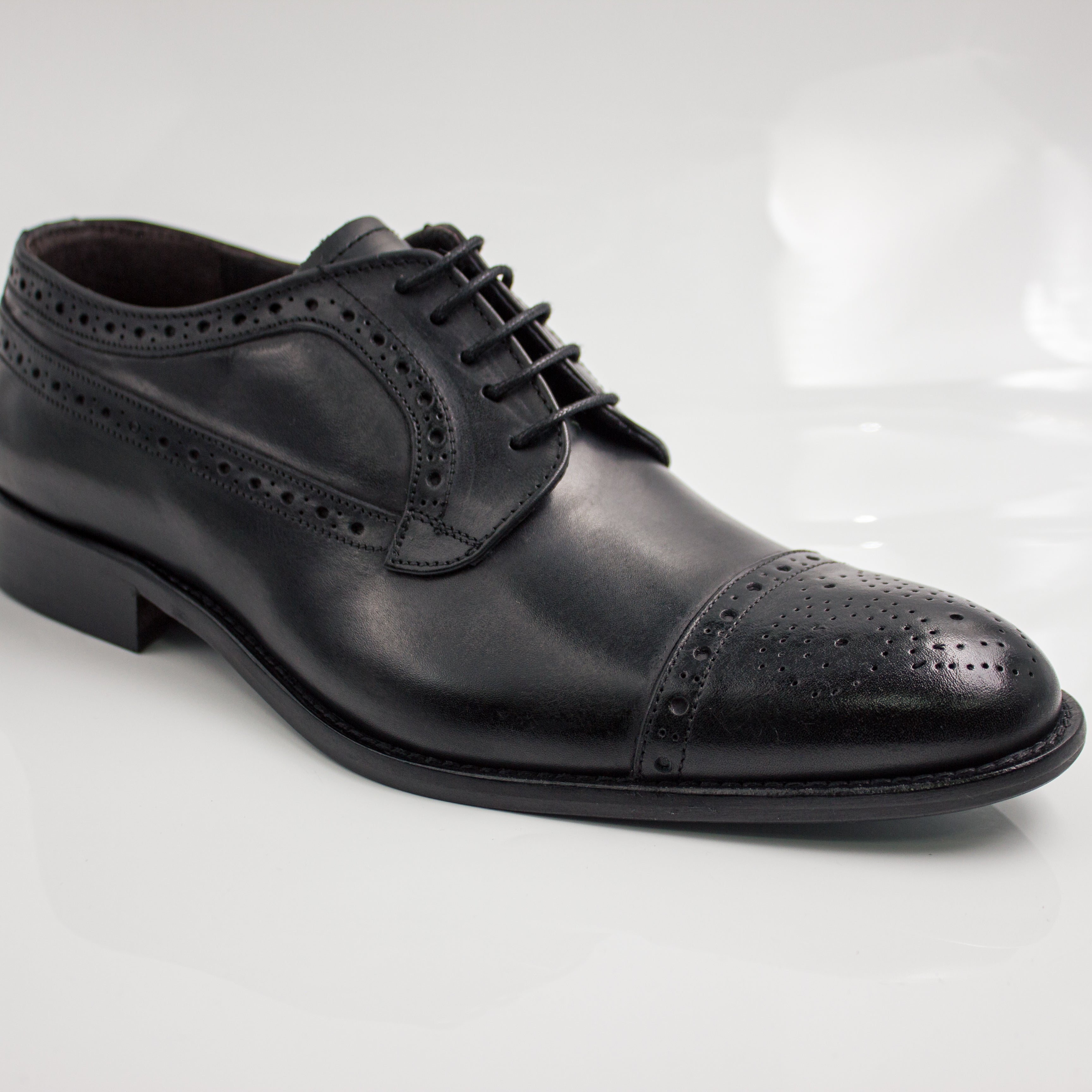 Black Brogue Cap-Toe Derby Office Shoes