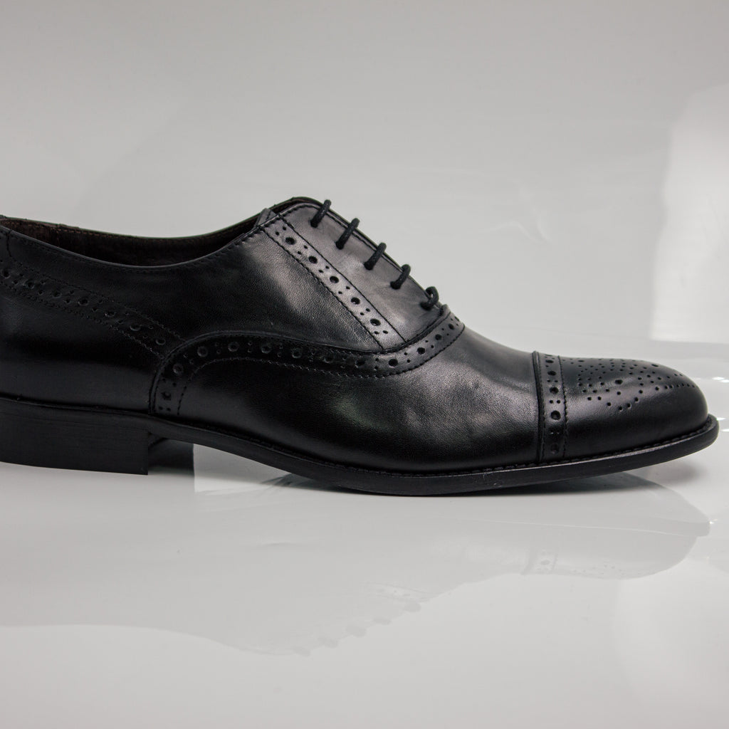 Black Brogue Cap-Toe Oxfords Office Shoes